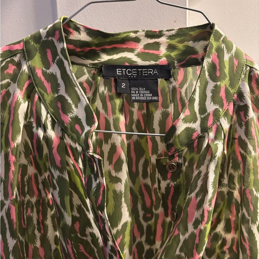 Etcetera Green and Pink Silk Blouse